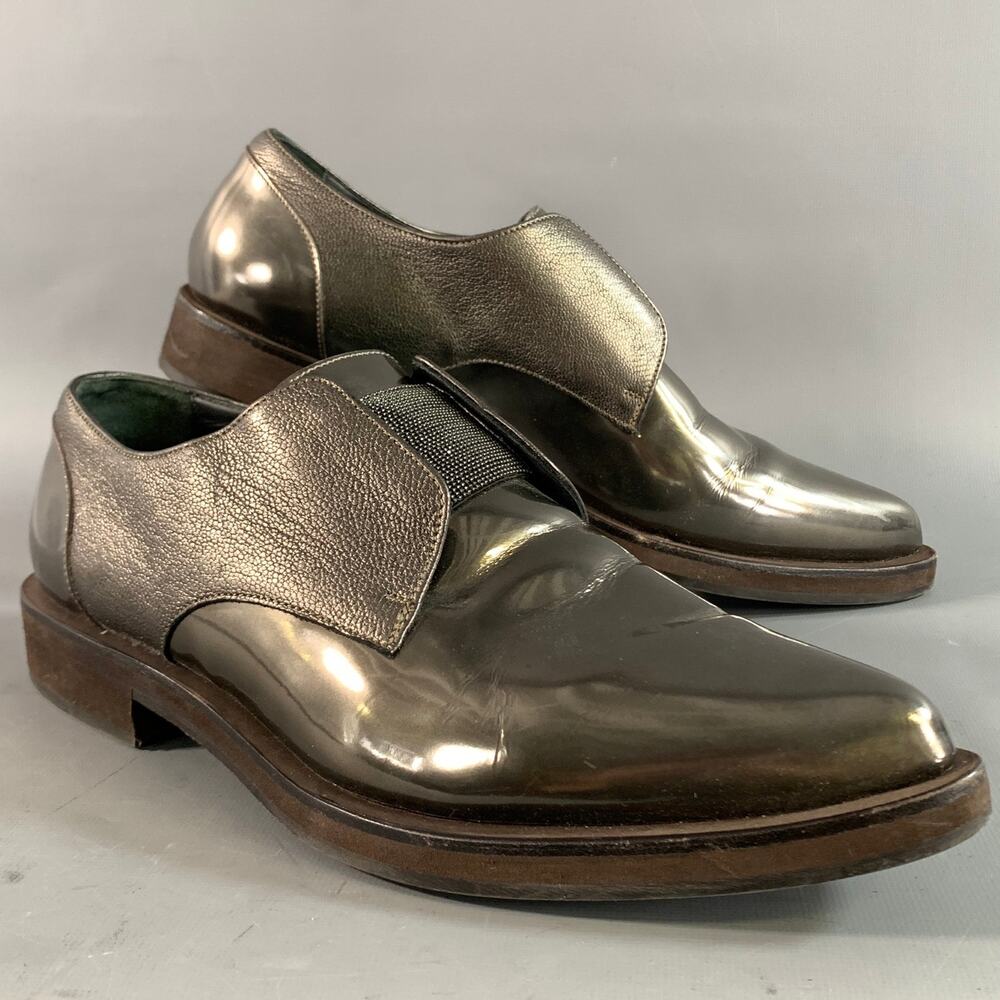 BRUNELLO CUCINELLI Size 10 Silver Leather Beaded Slip On Flats